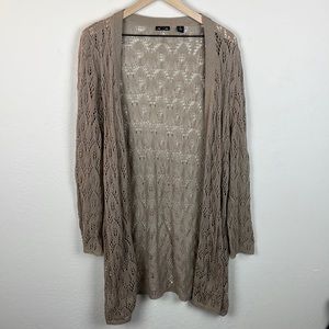 Ava Beige Crotchet Knit Long Cardigan Duster